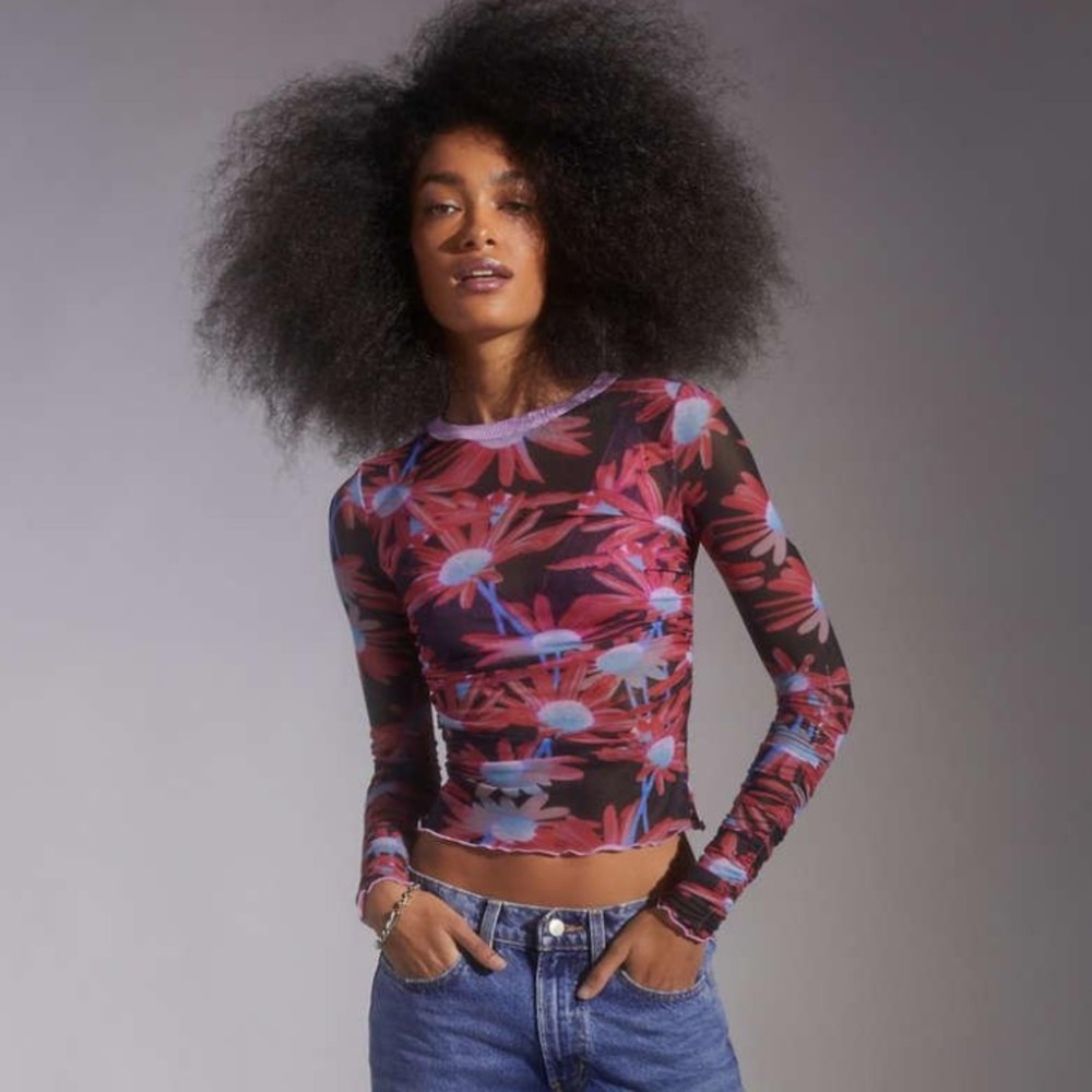 UO Sia Ruched Mesh Top